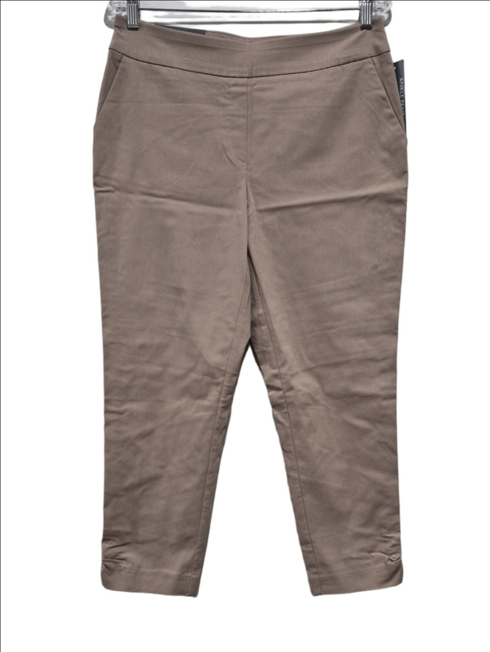 JM CollectionChic Kaki Ankle Pants with Gold Bar Ruched Cuff Detail Size M